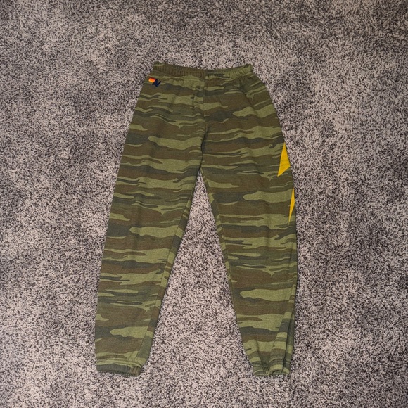 Aviator Nation Green Camouflage Joggers with Yellow Bolt - Picture 2 of 5